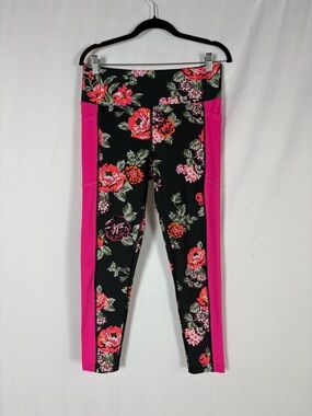 LuLaRoe black floral top with pink and orange accents